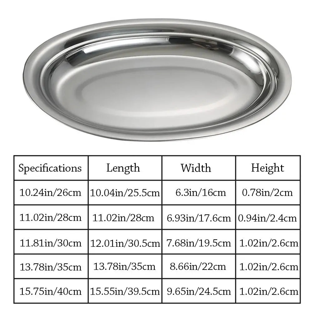 Durable 304 Stainless Steel Food Storage Serving Tray Multi-Size Ellipse Baking tray Large Capacity BBQ pan for Cooking Serving