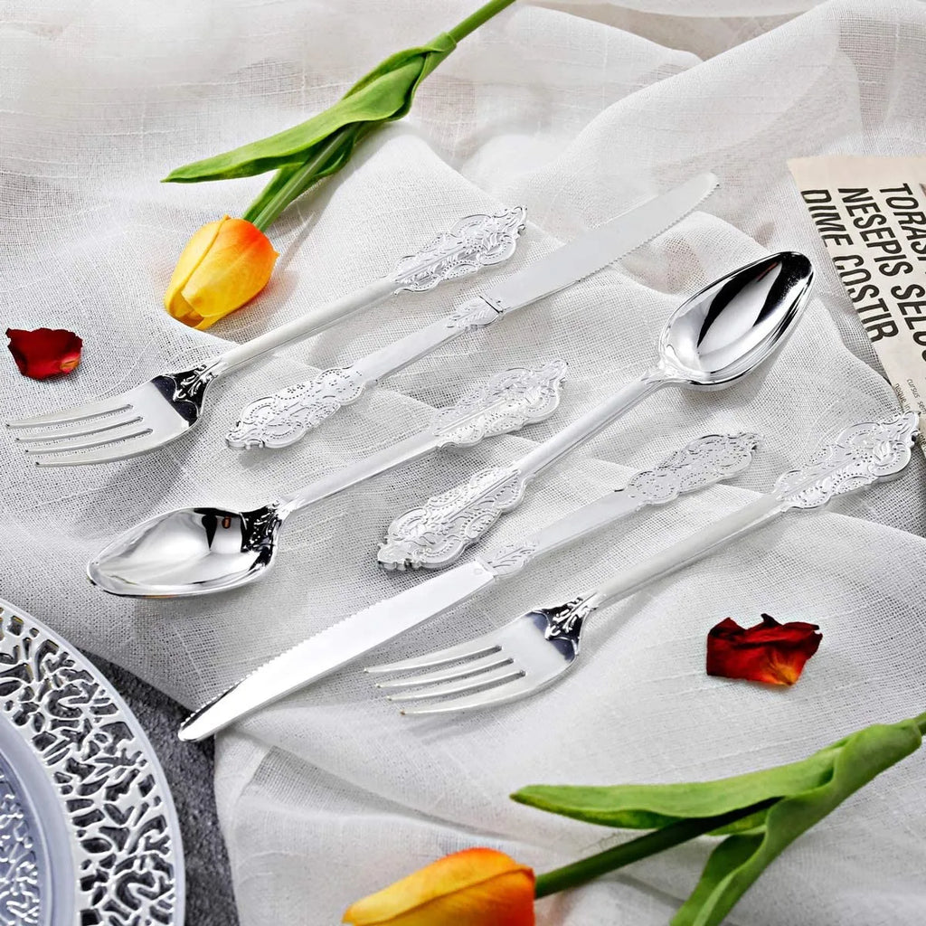 Gold Plastic Silverware Heavy Duty Elegant Disposable Utensils Gold Plastic Cutlery Set Forks Spoons for Dinner Parties Weddings