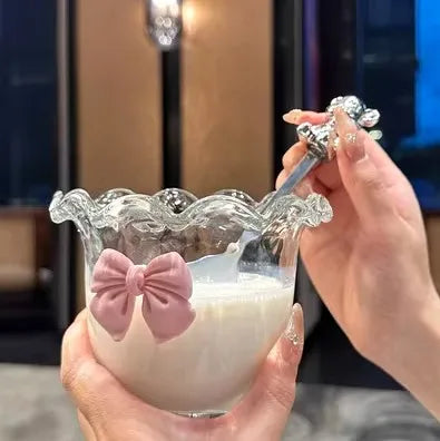 Glass bowl bow salad bowl dessert bowl glass cup milk soybean milk oatmeal cup high temperature resistance