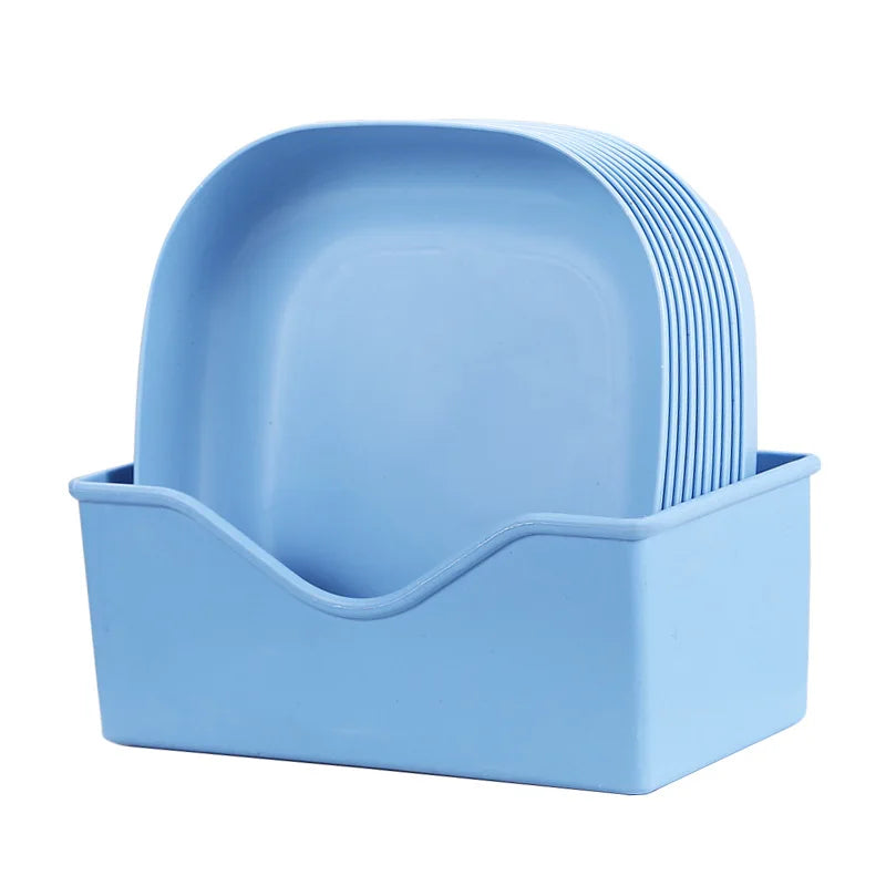 10 Square Dinner Plates with 1 Holder Food Plate Set Snacks Dessert Plastic Candy Cookie Storage Tray Straw Bone Spitting Plate