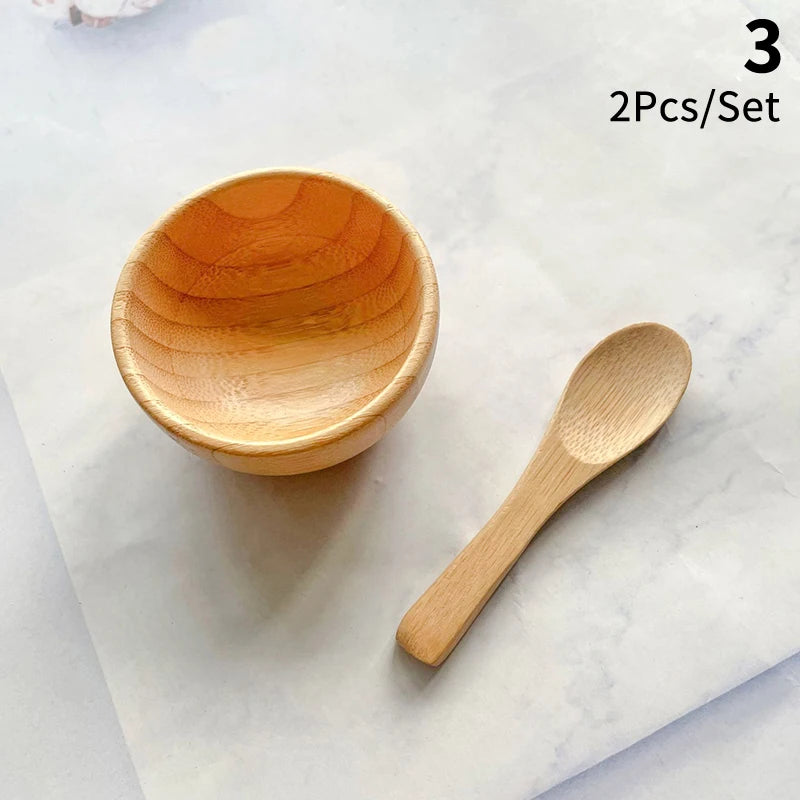 1/2/3pcs Mini Size Bamboo DIY Face Mask Mixing Bowl with Spoon Aromatherapy Bowl Set Massage Oil Face Care Makeup Tool Kits