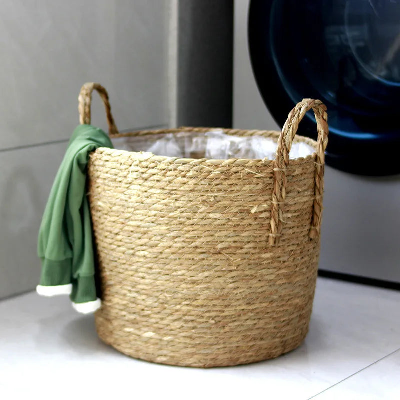Handmade Woven Planter Basket Laundry Storage Decorative Basket Straw Wicker Rattan Seagrass Garden Flower Pot Storage Basket