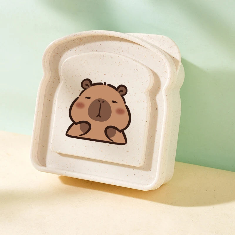 Capybara Portable Lunch Box Sandwich Silicone Toast Shaped Bento Box with Lid Office School Outdoor Lunch Food Container Gift