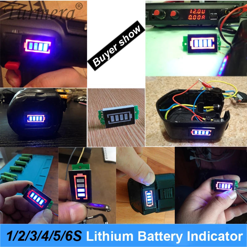 Turmera Battery Indicator LED Display 1S 4.2V 2S 8.4V 3S 10.8V 4S 14.4V 5S 18V 6S 25V 12V 24V 36V 48V for Screwdriver Drills Use
