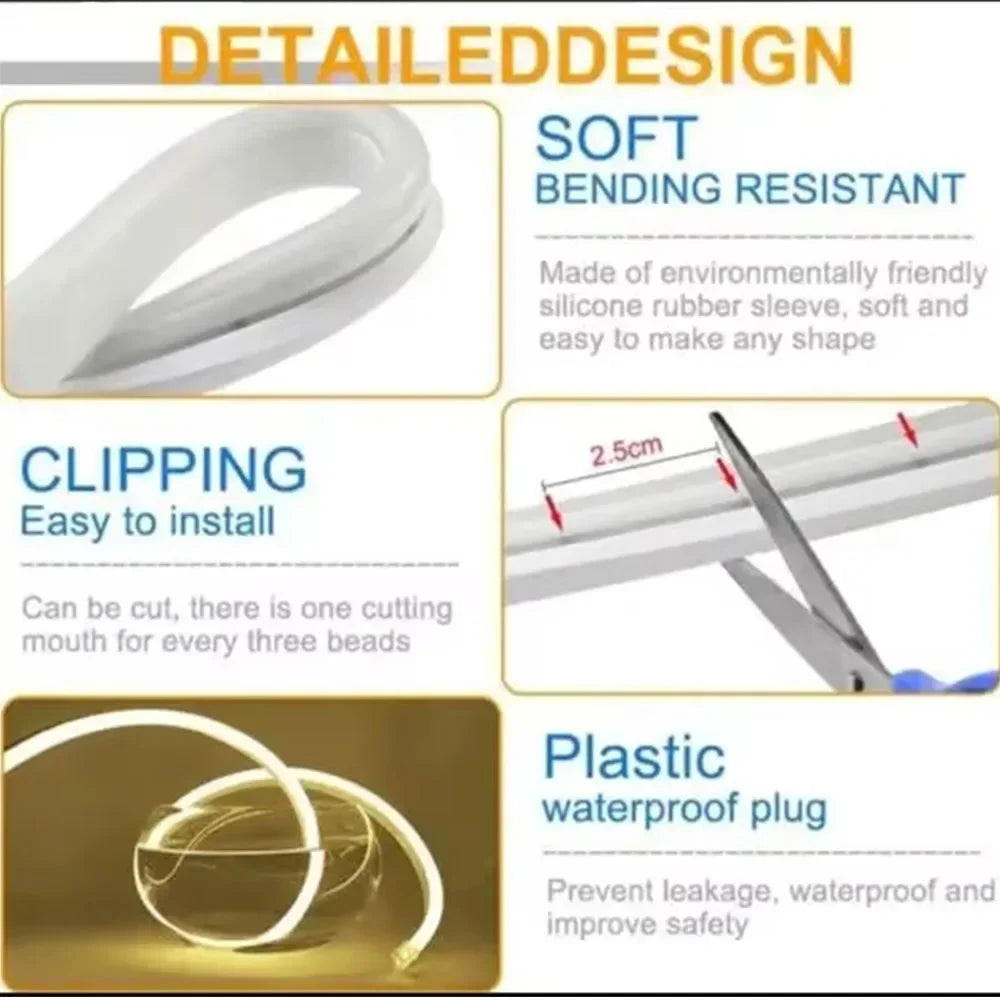 Neon LED Light Strip USB 5V Waterproof Flexible Rope with Motion Sensor Switch Room Decoration TV Backlight Gaming Setup Decor