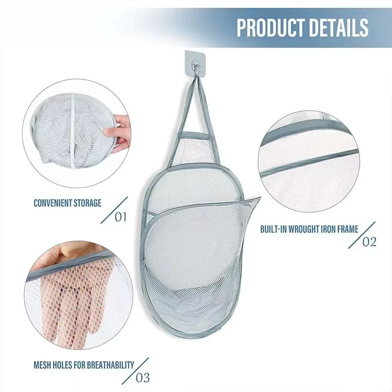 Wall Hanging Dirty Clothes Storage Basket Bathroom Foldable Clothes Baskets Dirty Clothes Net Pocket Laundry Organzier Mesh Bag
