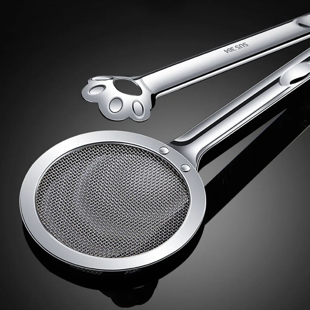 Stainless Steel Oil-Frying Filter Clip Fine Mesh Strainer Spoon Kitchen Frying Accessory Long Handle Drainage Tool For Bbq