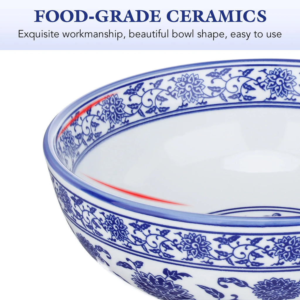1Pcs Chinese Style Ceramic Bowls Blue and White Porcelain for Hot Cold Meals Soups Noodles Salads Fruits Ceramic Bowl