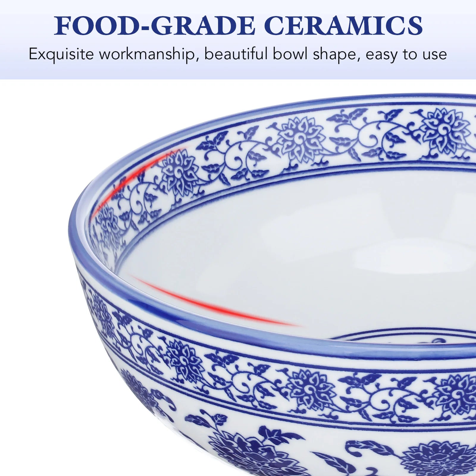 1Pcs Chinese Style Ceramic Bowls Blue and White Porcelain for Hot Cold Meals Soups Noodles Salads Fruits Ceramic Bowl