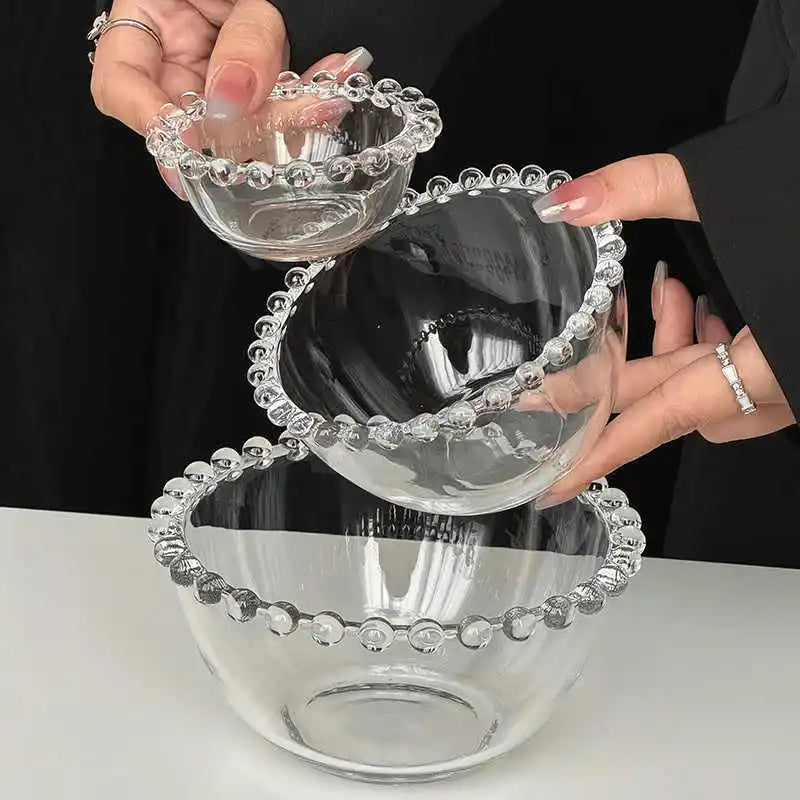 Beaded Edge Glass Bowl Dessert Ice Cream Bowls Home Fruit Salad Bowl Saucer Oatmeal Yogurt Bowl Tableware