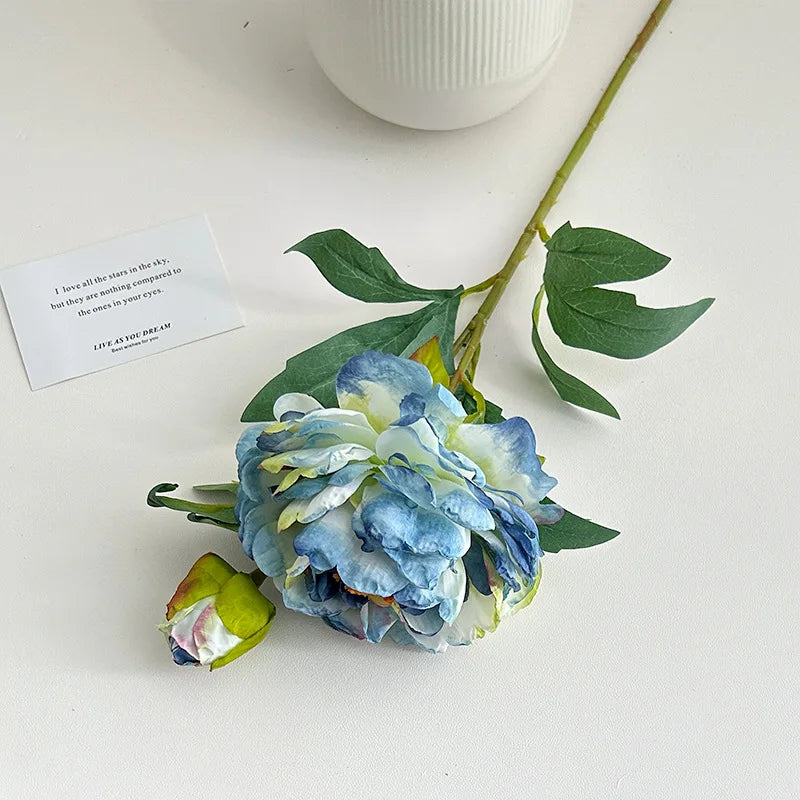 60CM Artificial Focal Edge Peony Flower Retro Oil Painting Baked Edge Peony Silk Flower Home Decoration Photography Prop