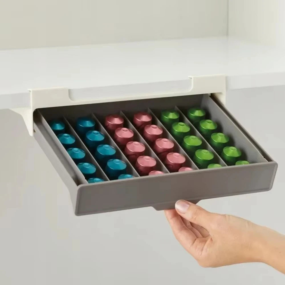 Coffee Capsule Holder Capsule Coffee Tea Bag Storage Rack Drawer Organizing Box No Punching Required Space Saving Storage Box