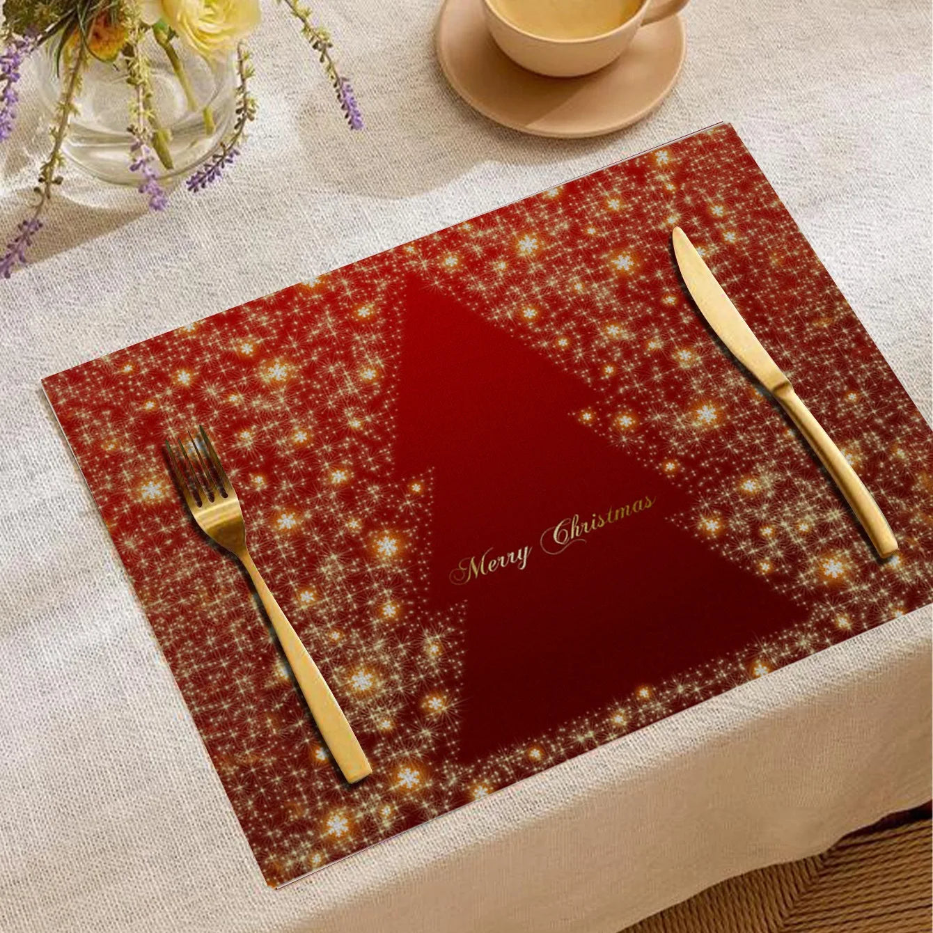 Christmas Digital Printed Placemat Linen European and American Birthday Party Insulation and Anti Fouling Decorative Table Mat