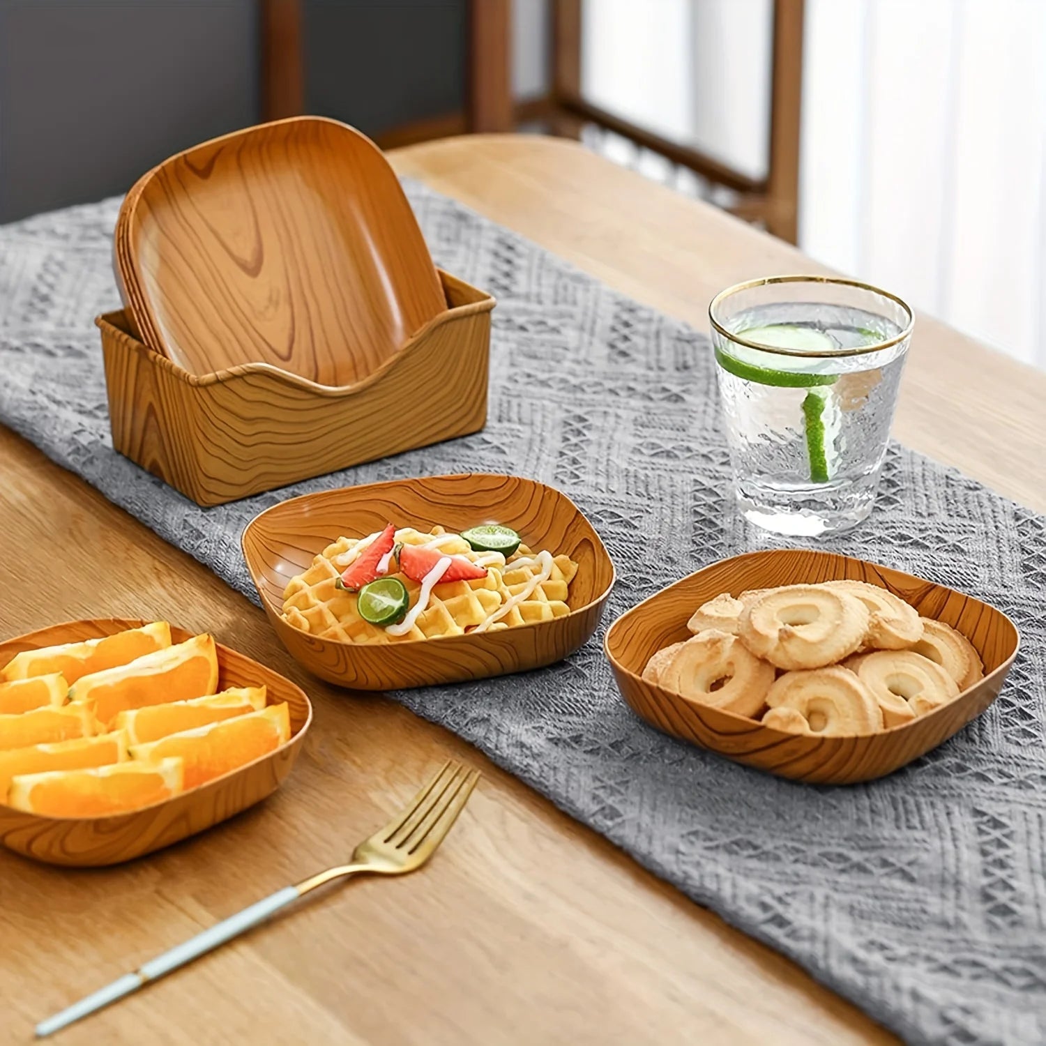 8+1pcs creative wood grain small plate set, add a touch of nature to your table, suitable for home kitchen and outdoor use