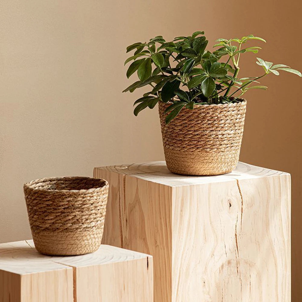Straw Weaving Flower Plant Pot Wicker Basket Rattan Flower pot Storage Basket Garden Handmade Woven Planter Pots For Plants