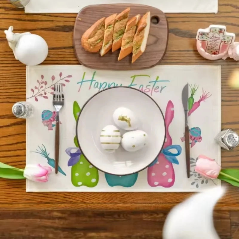 1Pc Easter Placemats Linen Rabbit Bunny Egg Dining Table Mats Placemat Spring Holiday Happy Easter Decoration for Home Kitchen