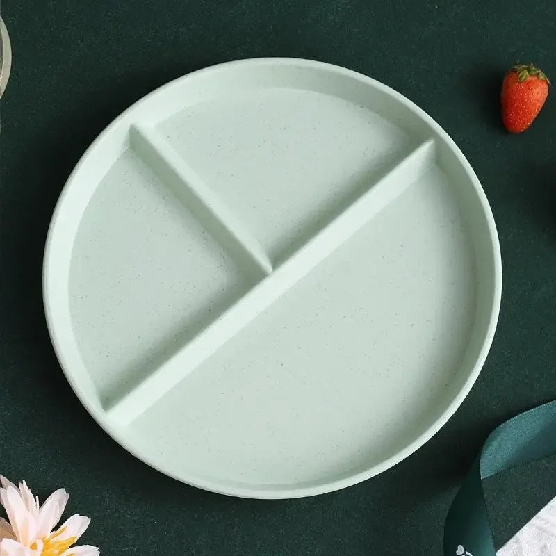 1pc Adult Weight Control Dinner Plate For Restaurant, 8 Colors, 3 Grids Round Plastic Individual Plate, Reusable Healthy Diet An