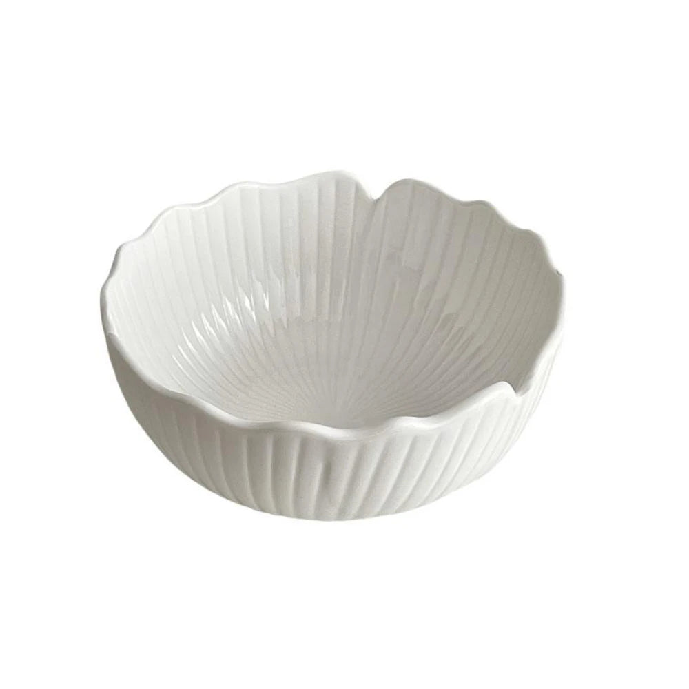 Creative Ceramic Bowl Japanese Solid Color Irregular Floral Shape Porcelain Tableware Breakfast Milk Oats Yogurt Salad Bowls