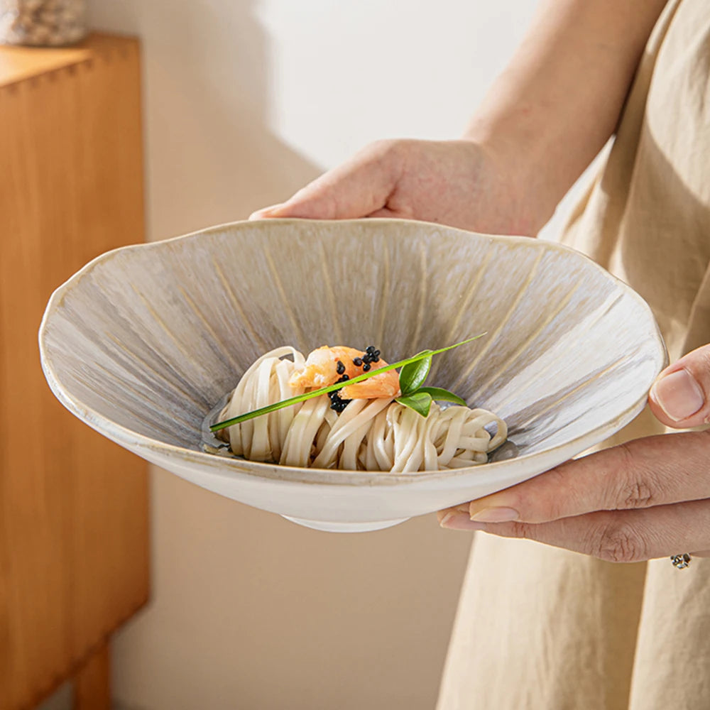 Retro Ceraic Bowls 7.5Inches Shell Shape Salad Dishes Gradient Summer Ice Cream Serving Tableware 650ml Home Kitchen Noodle Bowl