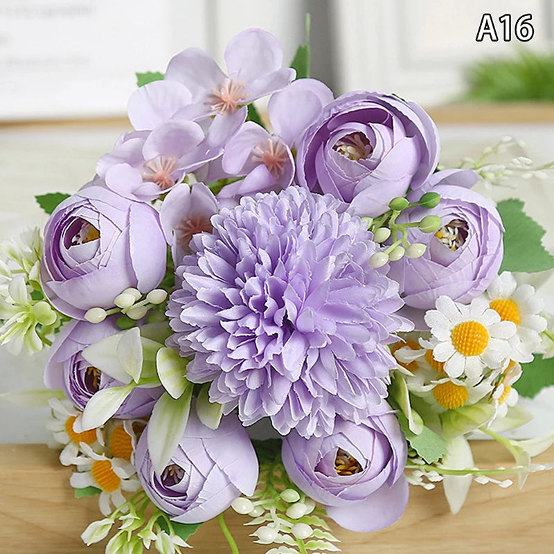 Artificial 1PC Flowers Wedding Home Bedroom Decoration Bridal Bouquet Garden Fake Silk Roses Hydrangeas Vase For Board Outdoors