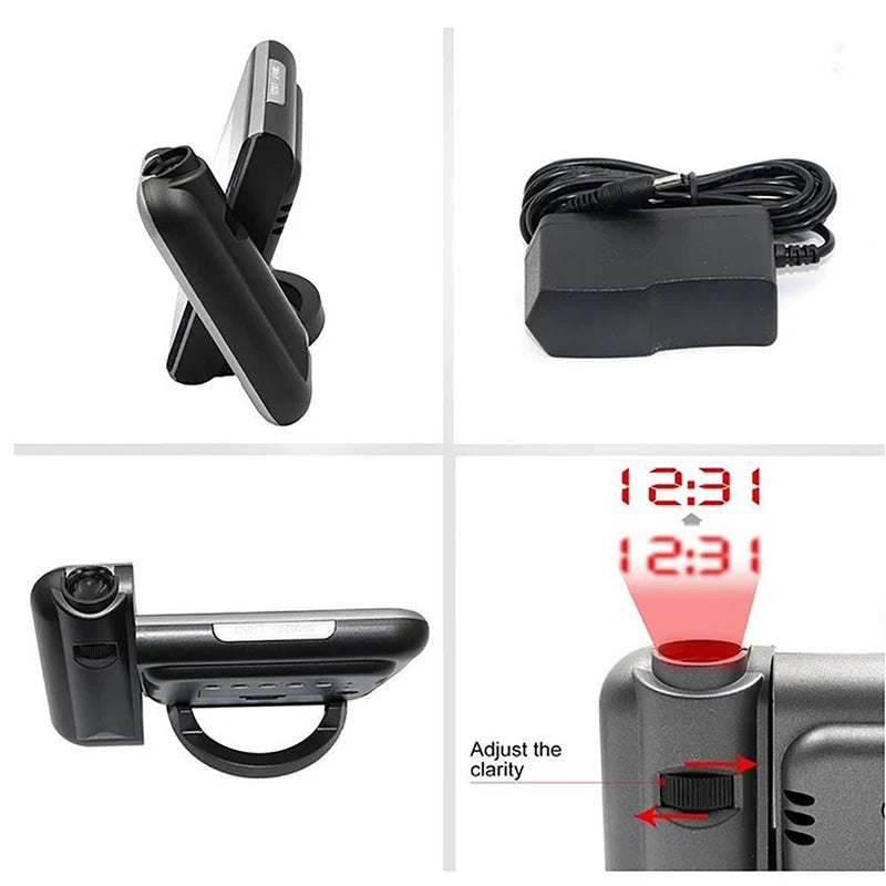 Digital Alarm Clock Wall Projection Weather LCD Screen Snooze Alarm Dual Laser Rotatable Clock Color Display Desk Watch