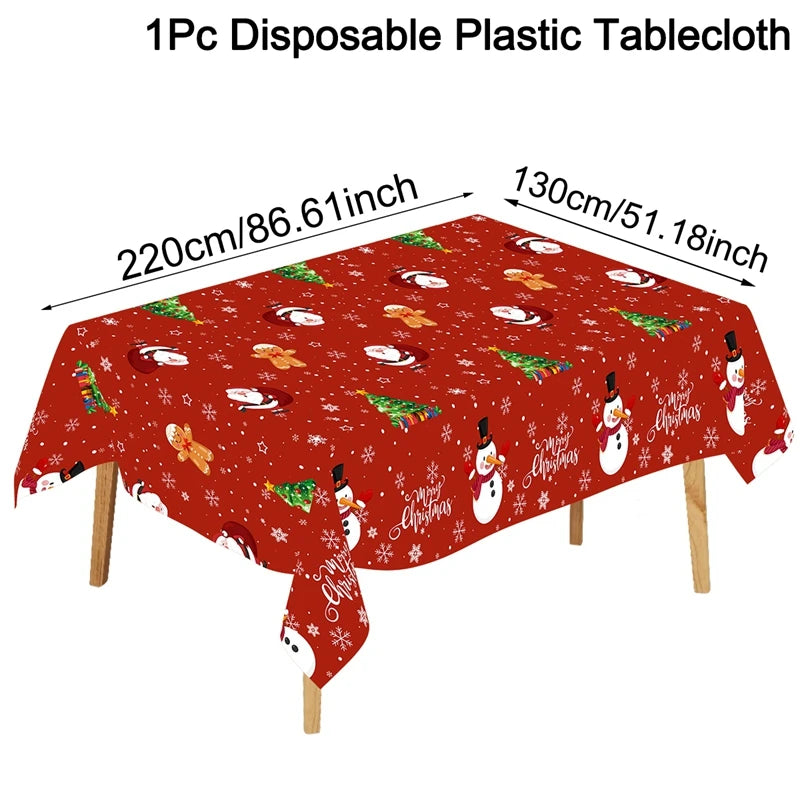 Christmas Santa Claus Tablecloth Plastic Rectangle Table Cover Party Decor for Home Kitchen Dinning Table Navidad Decorations