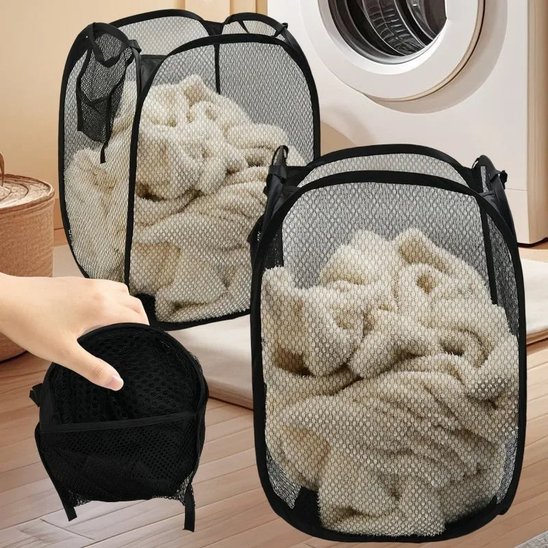 Folding Dirty Laundry Sorting Basket Washing FrameBathroomCloth MeshStorage BagFrame Bucket LaundryOrganizers Storage Pouch