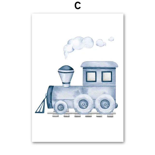 Hot Air Balloon Plane Train Car Custom Baby Name Wall Art Nordic Posters Painting Cartoon Pictures Kids Room Decor Canvas Prints