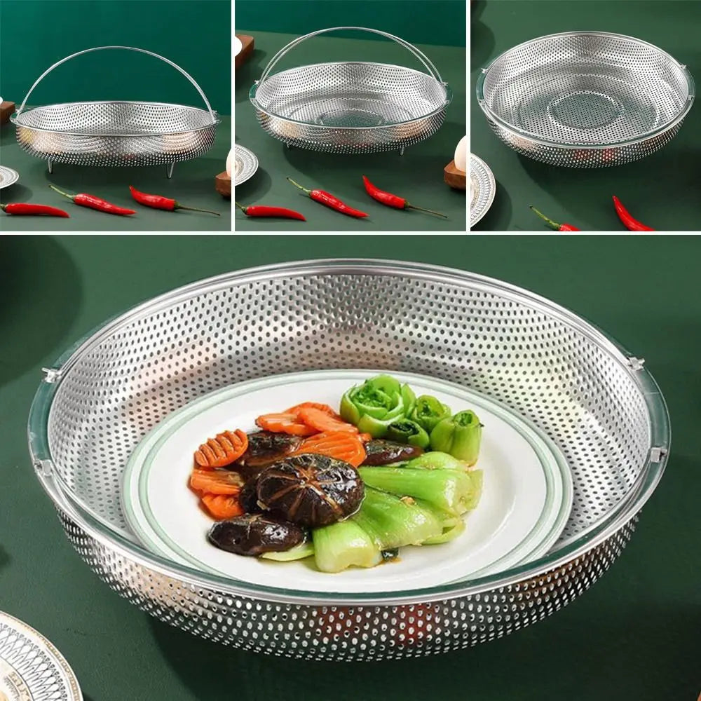 Stainless Steel Pressure Cooker Steamer Basket with Handle Food Steamer Basket Steaming Grid Drain Drainer Cooking Utensils
