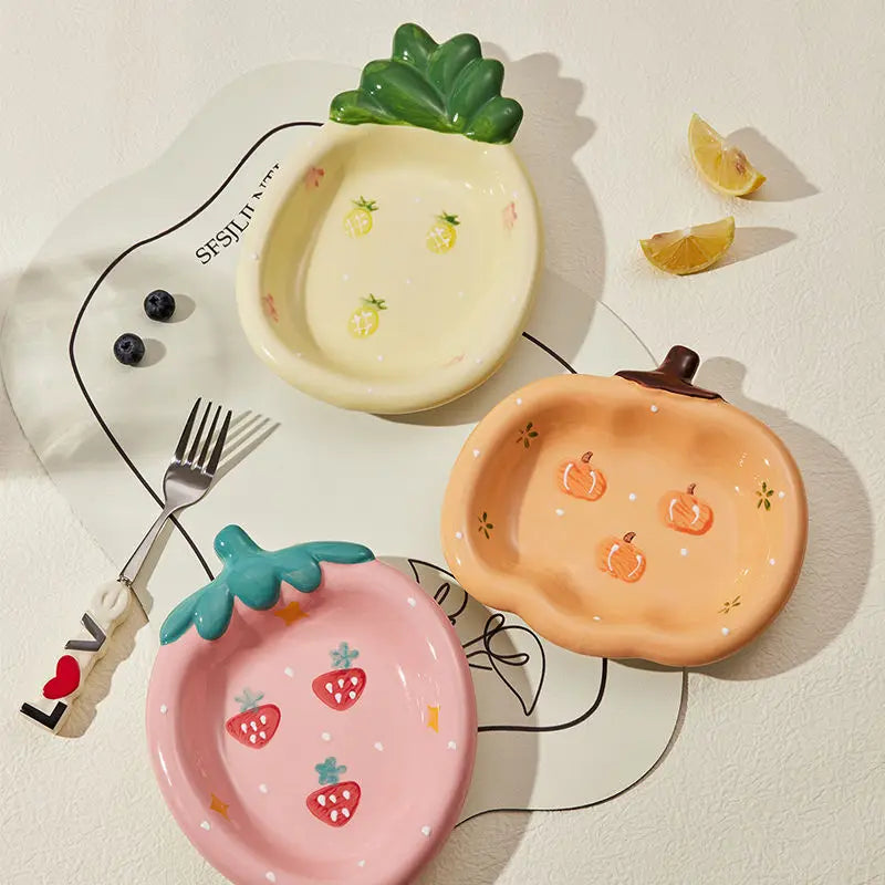 Cute Ceramic Fruit Dessert Plate, Cake  Ceramic Bowl , Snack Dim Sum Plate, Dinner Plate, Cartoon Strawberry Plate
