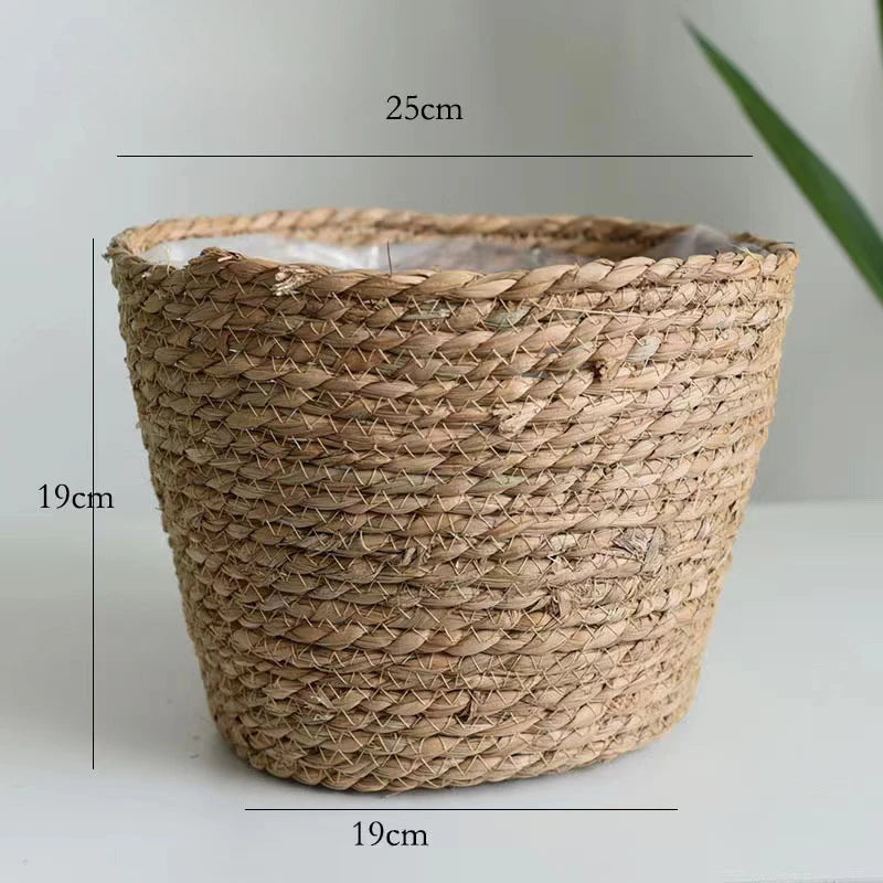 Handmade Woven Planter Basket Laundry Storage Decorative Basket Straw Wicker Rattan Seagrass Garden Flower Pot Storage Basket