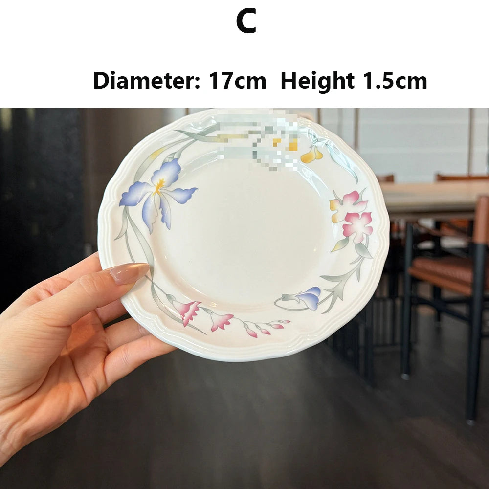 Floral Ceramic Dinner Set French Style Plates Oval Serving Bowls Unique Artistic Tableware For Daily Home Use Dining