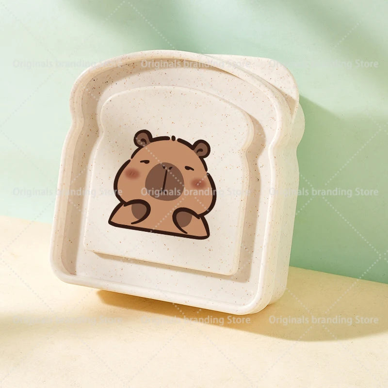 Capybara Portable Lunch Box Sandwich Silicone Toast Shaped Bento Box with Lid Office School Outdoor Lunch Food Container Gift