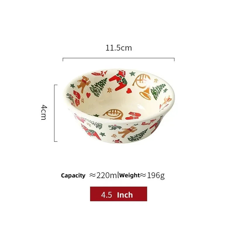 Christmas Ceramic Tableware Retro Bowls Plates Water Cup Breakfast Dessert Noodle Bowls Coffee Milk Cup Microwaveable Xmas Gift