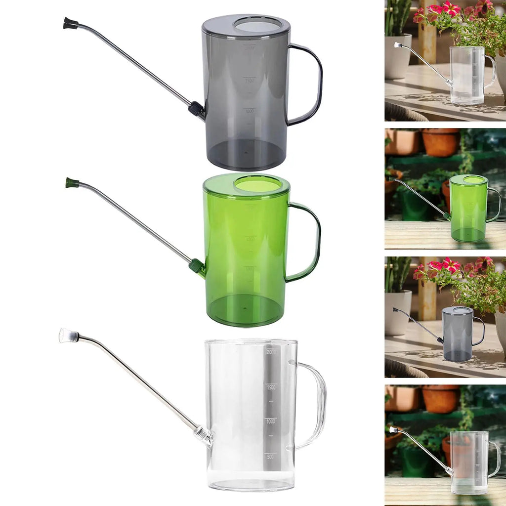 2L Watering Can Long Mouth Garden, Irrigation Spraying Pot Transparent With scale for House Plants Flower Indoor Gardening Tools