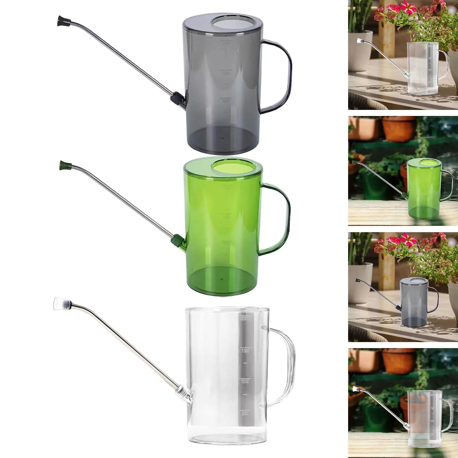 2L Watering Can Long Mouth Garden, Irrigation Spraying Pot Transparent With scale for House Plants Flower Indoor Gardening Tools