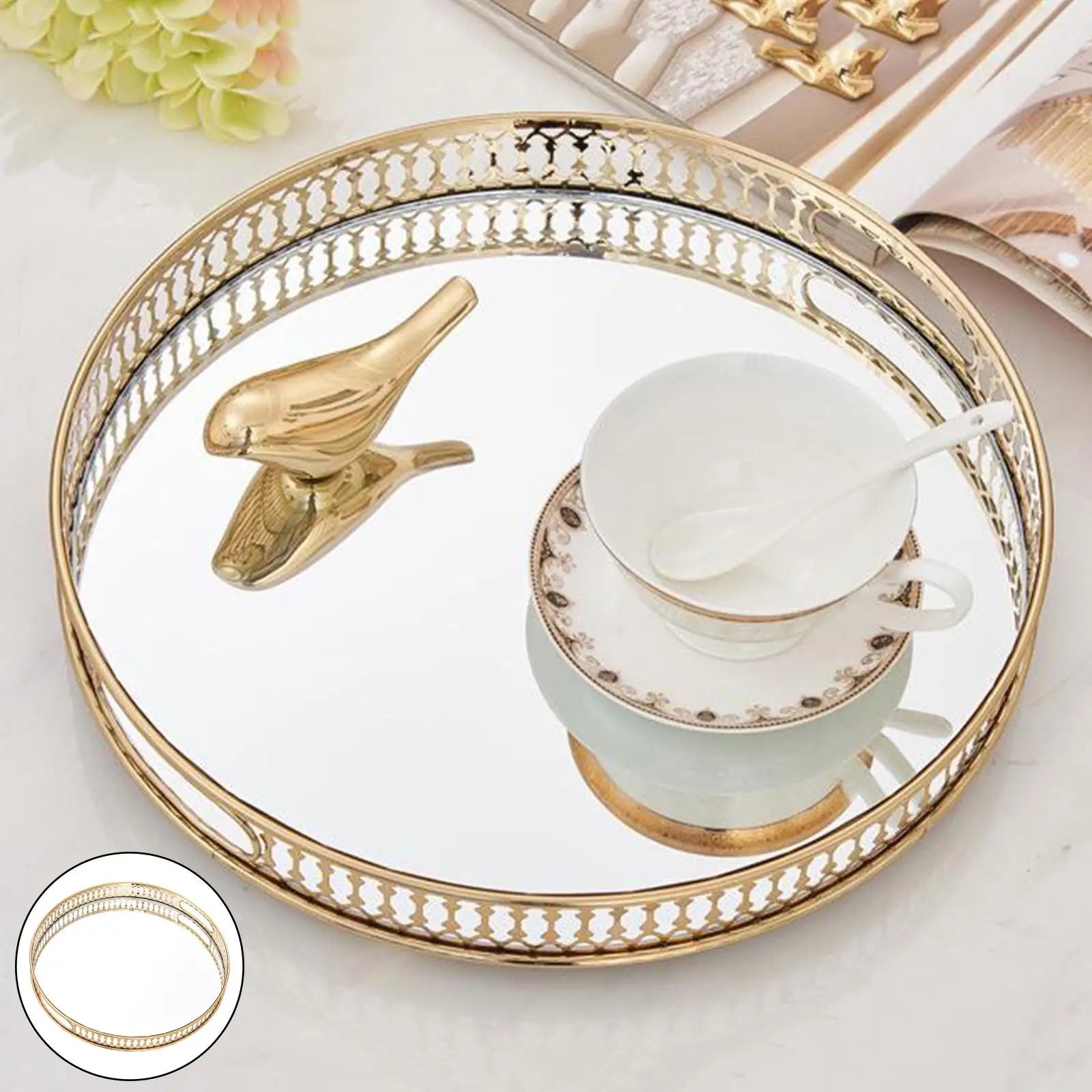 Crystal Tray Makeup Organizer Storage Holder Round Serving Plate Tray Gift