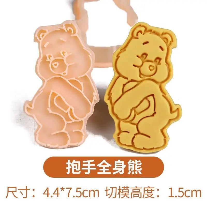 Cartoon Kawaii Care Bear Cookie Molds Sugar Flipping Cookie Cutting Molds 3D Pressable Biscuit Mold Kitchen Baking Pastry Tools