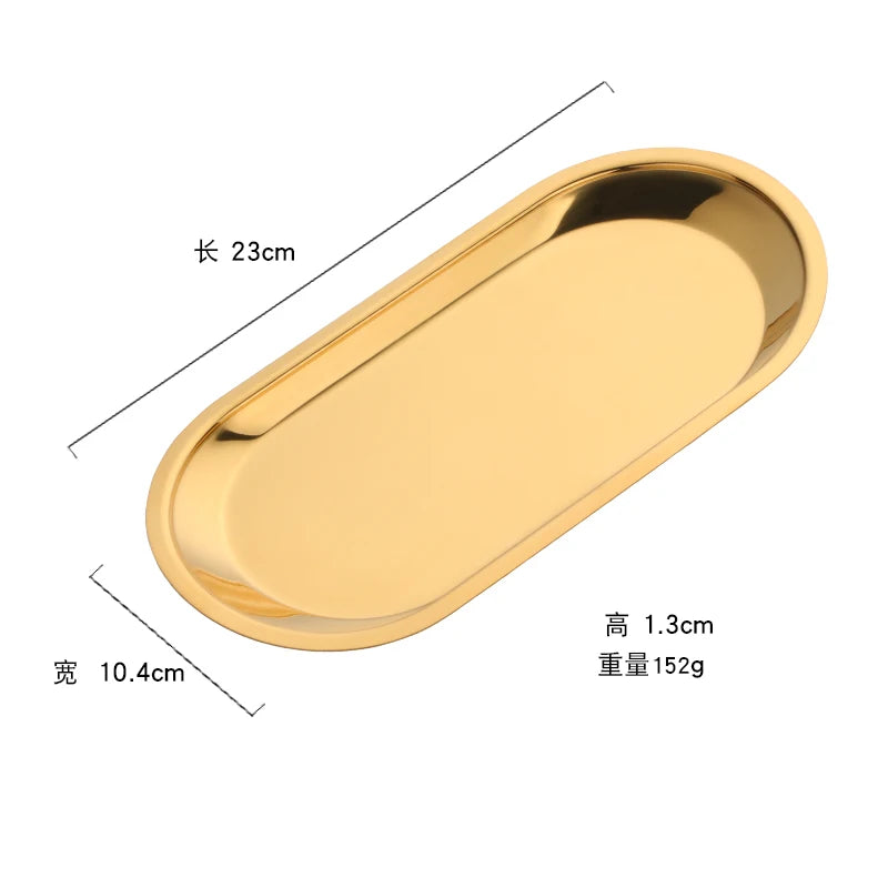Nordic Style Oval Jewelry Storage Serving Tray Platter Stainless Steel Snack Tray Metal Storage Gold Decoration Home Organizer