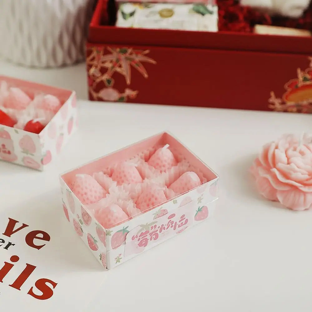 Red Pink Strawberry Scented Candle Gift Box Room Fragrance Ornament Girlfriend Souvenir Photo Props Aromatherapy Candles