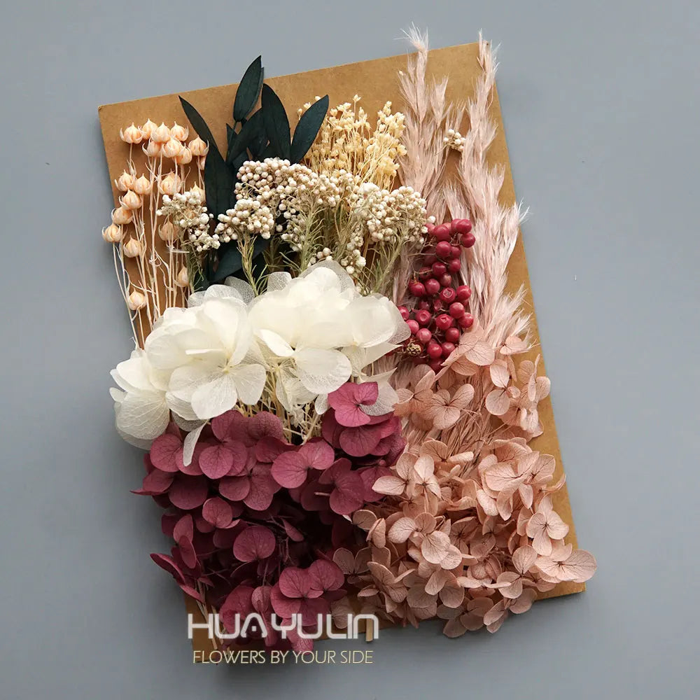 1 Pack Artificial Plants Dried Real Flowers Preserved Materials Epoxy Resin Candles DIY Floral Materials Hydrangea Set Flowers