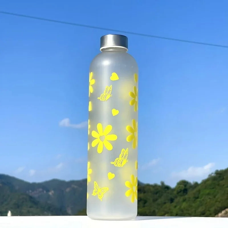 1000ml Butterfly Style Water Bottle, Gradient Matte Plastic Sports Flask, Anti-Slip Leak-Proof Gym Thermos with Silver Color Lid