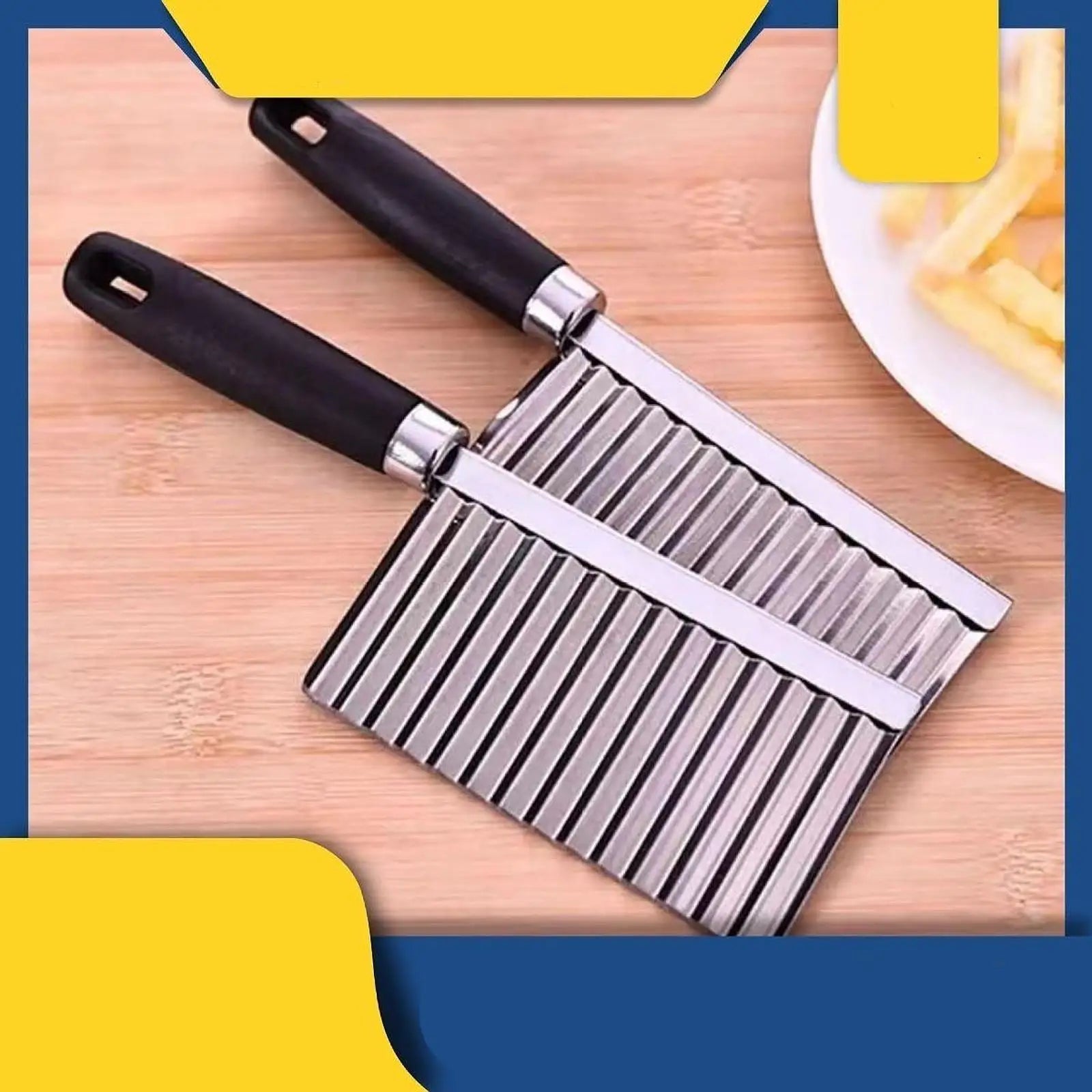 Stainless Steel Potato Crinkle Cutter Veggie Slicers wooden handle for Home Kitchen Vegetables Fruit Salad French Fry Slicer