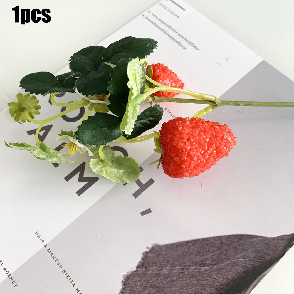 1pc Artificial Strawberry Flowers Plastic Fake Strawberry Head For Home Shop Vase Flower Arrangement Decoration