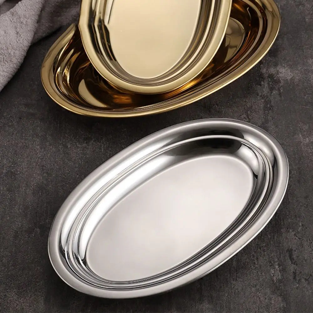 Durable 304 Stainless Steel Food Storage Serving Tray Multi-Size Ellipse Baking tray Large Capacity BBQ pan for Cooking Serving