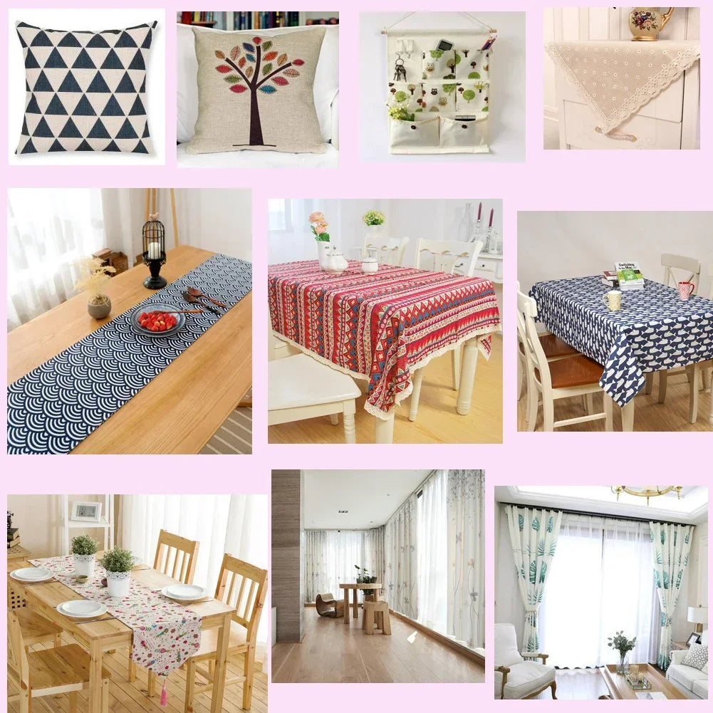 Printed Linen Cotton Fabric Cloth For Curtain Christmas Home Tablecloth Table Runner Pillow Cushion Handwork Sewing Placemat Bag