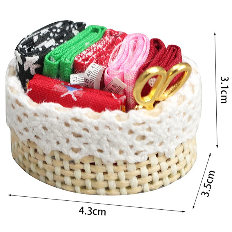 1/12 Dollhouse Simulation Mini Woven Fabric Basket Dollhouse Sewing Scene Decoration Accessories Dolls House Photo Props