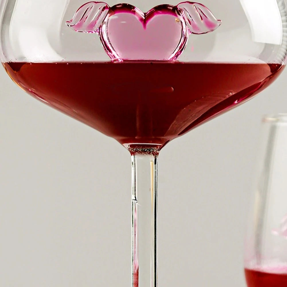 3D Pink Heart Goblet For Valentine's Day Reusable Glass Drinking Cup For Champagne Wine