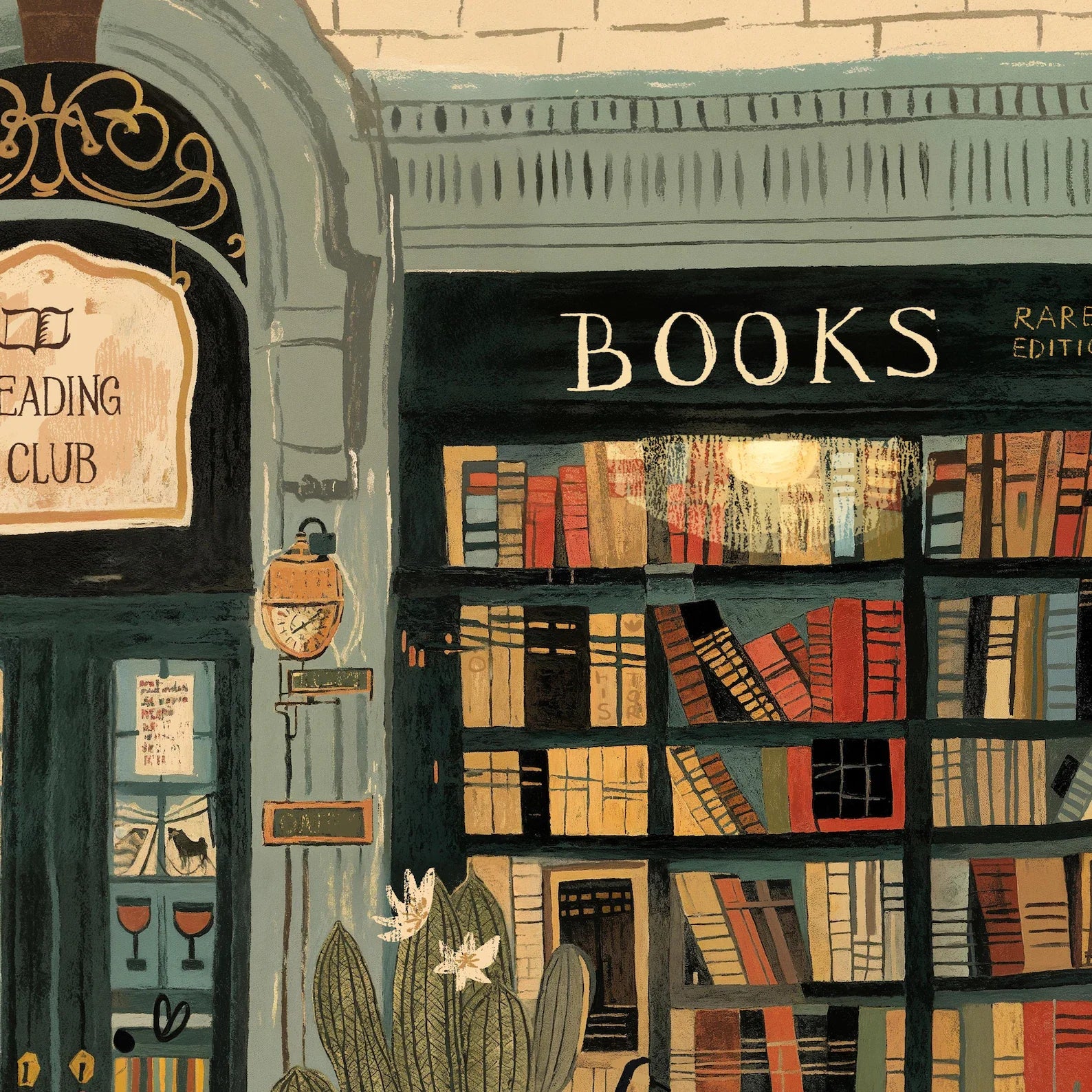 Bookstore Art Print, Cozy Bookshop Illustration, Library Wall Decor, Gift for Book Lover, Reading Nook Poster, Home Office Liter