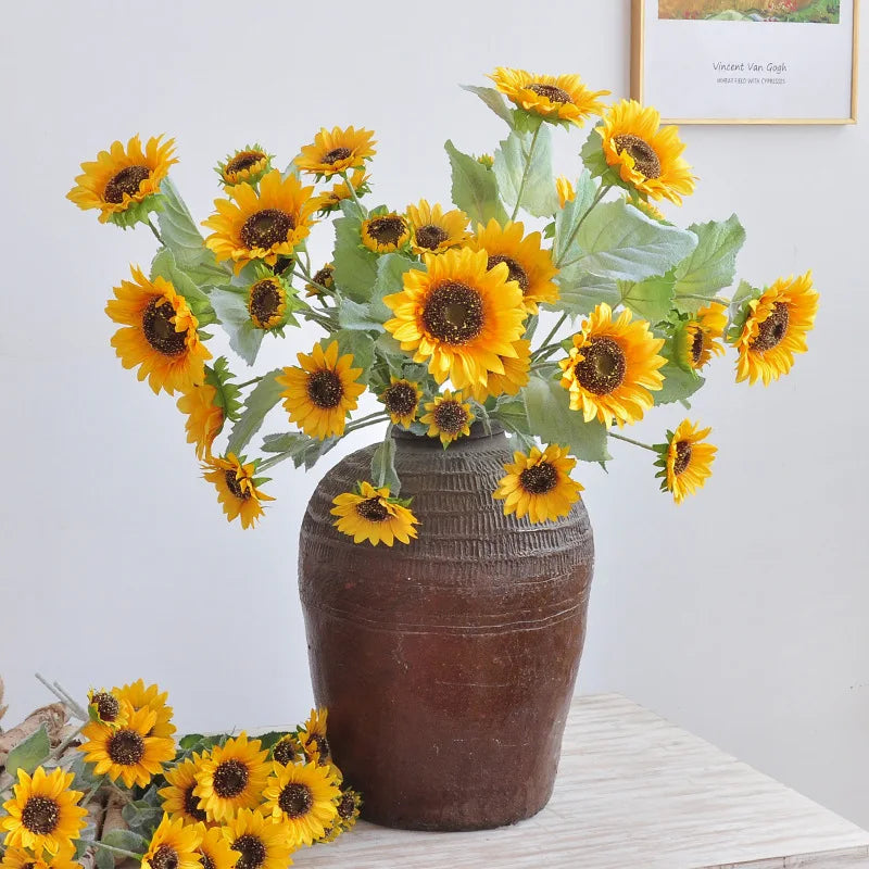 80CM Artificial Sunflower Large Branch Home Soft Decoration 3 Head Sunflower Home Decoration Photography Prop Silk Flower